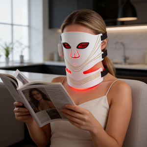 Hochwertige kabellose 4-Farben-LED-Gesichtsmaske, kabelloses, tragbares pers&ouml;nliches Hautpflegeger&auml;t mit Halsabdeckung und 408 Lichtkernen