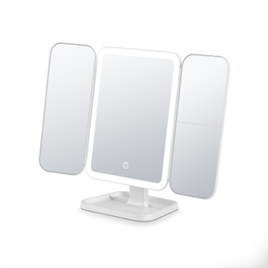DM405 espelho de maquiagem ultrafino com tr&ecirc;s dobras e ilumina&ccedil;&atilde;o com armazenamento
