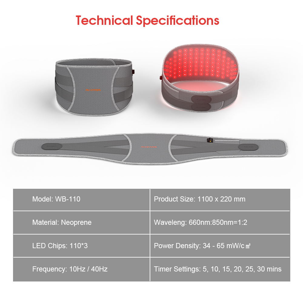 Cintur&oacute;n de terapia de luz roja 72 LED 660 nm/850 nm para recuperaci&oacute;n muscular